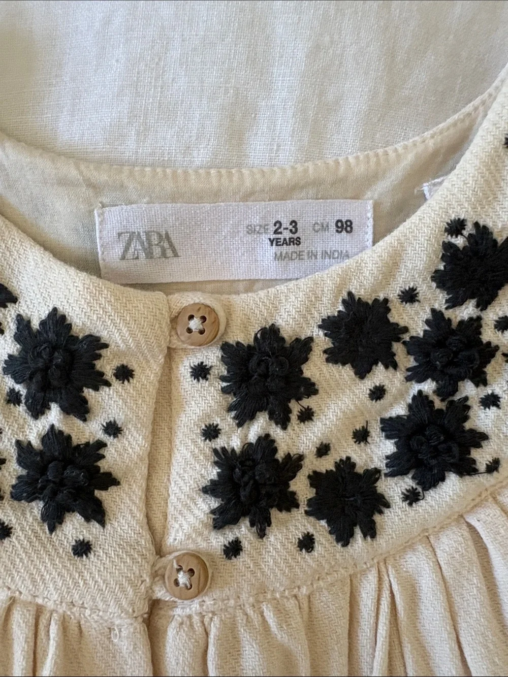 Zara Cream Dress with Black Floral Embroidery
